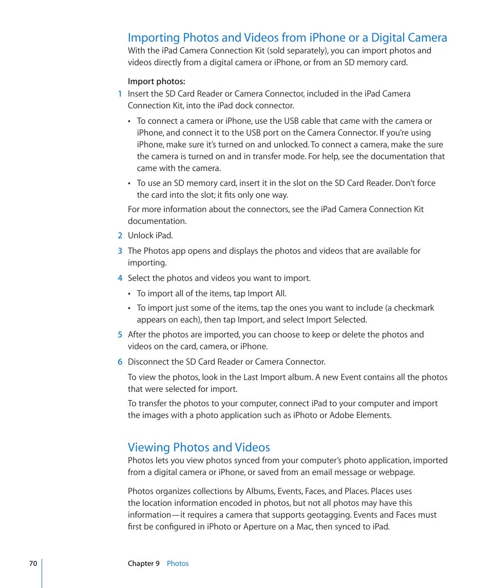 Viewing photos and videos | Apple iPad For iOS 4.3 User Manual | Page 70 / 198