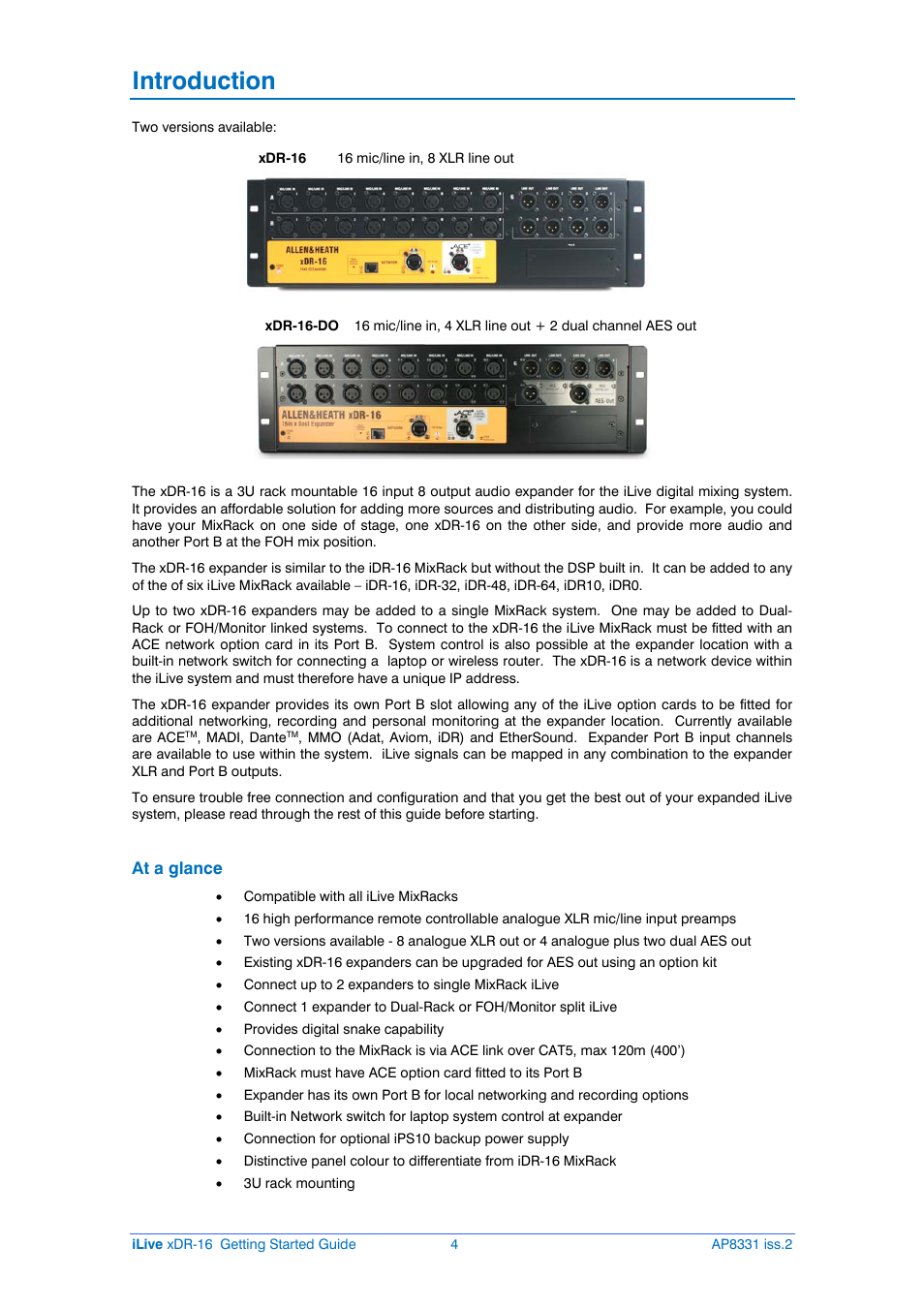 Introduction | Allen&Heath xDR-16 User Manual | Page 4 / 16