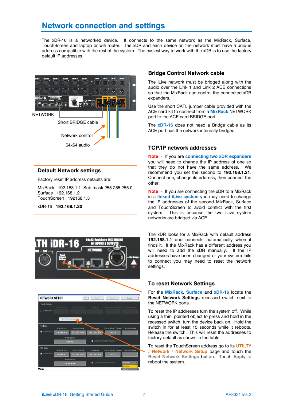 Network connection and settings | Allen&Heath xDR-16 User Manual | Page 7 / 16