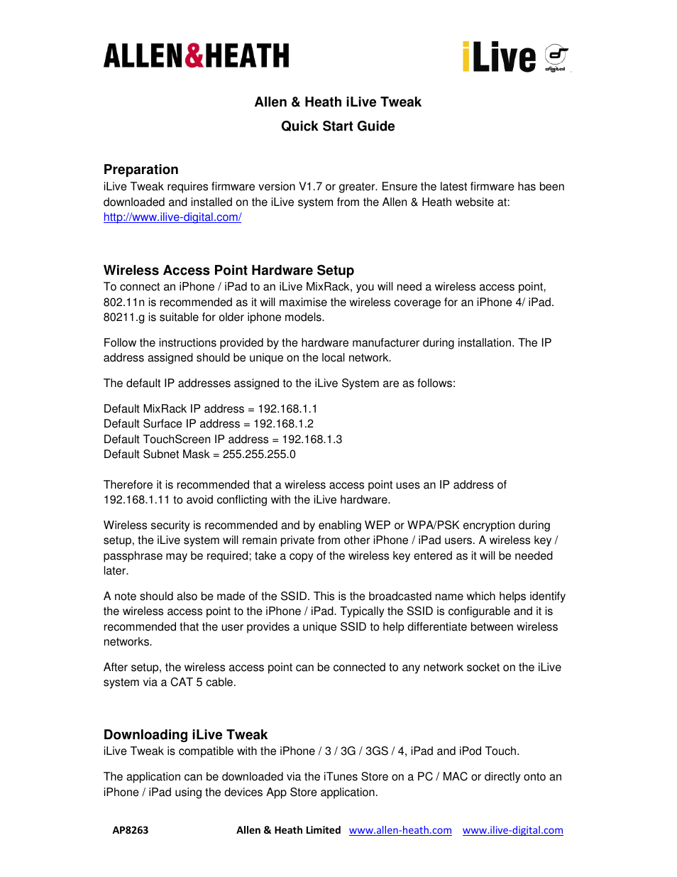 Allen&Heath iLive Tweak User Manual | 4 pages