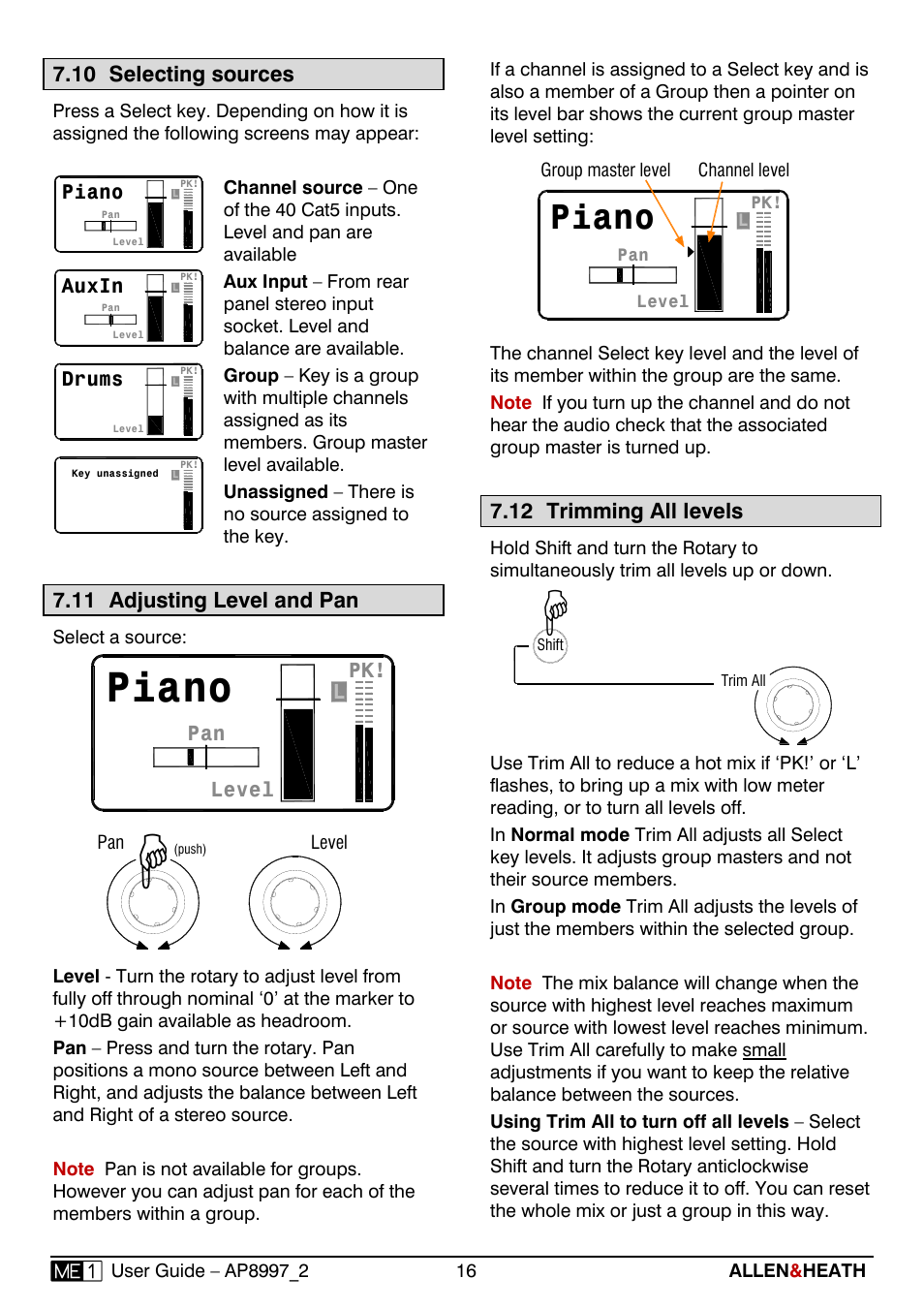 Piano | Allen&Heath ME-1 User Manual | Page 16 / 28
