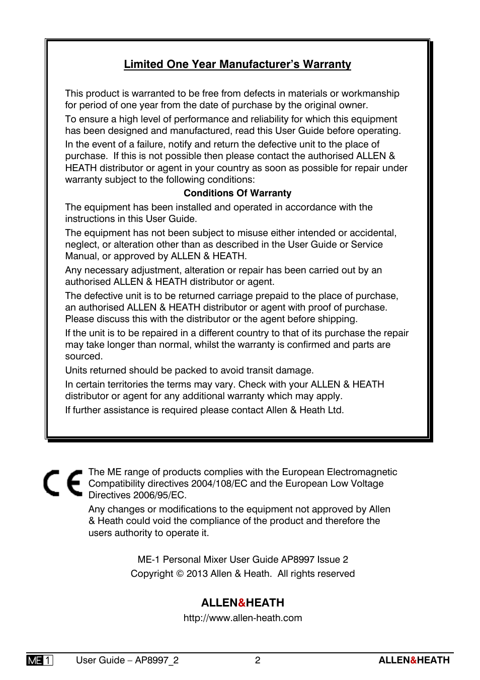 Allen&Heath ME-1 User Manual | Page 2 / 28