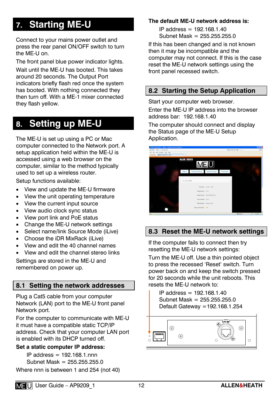 Starting me-u, Setting up me-u | Allen&Heath ME-U User Manual | Page 12 / 18