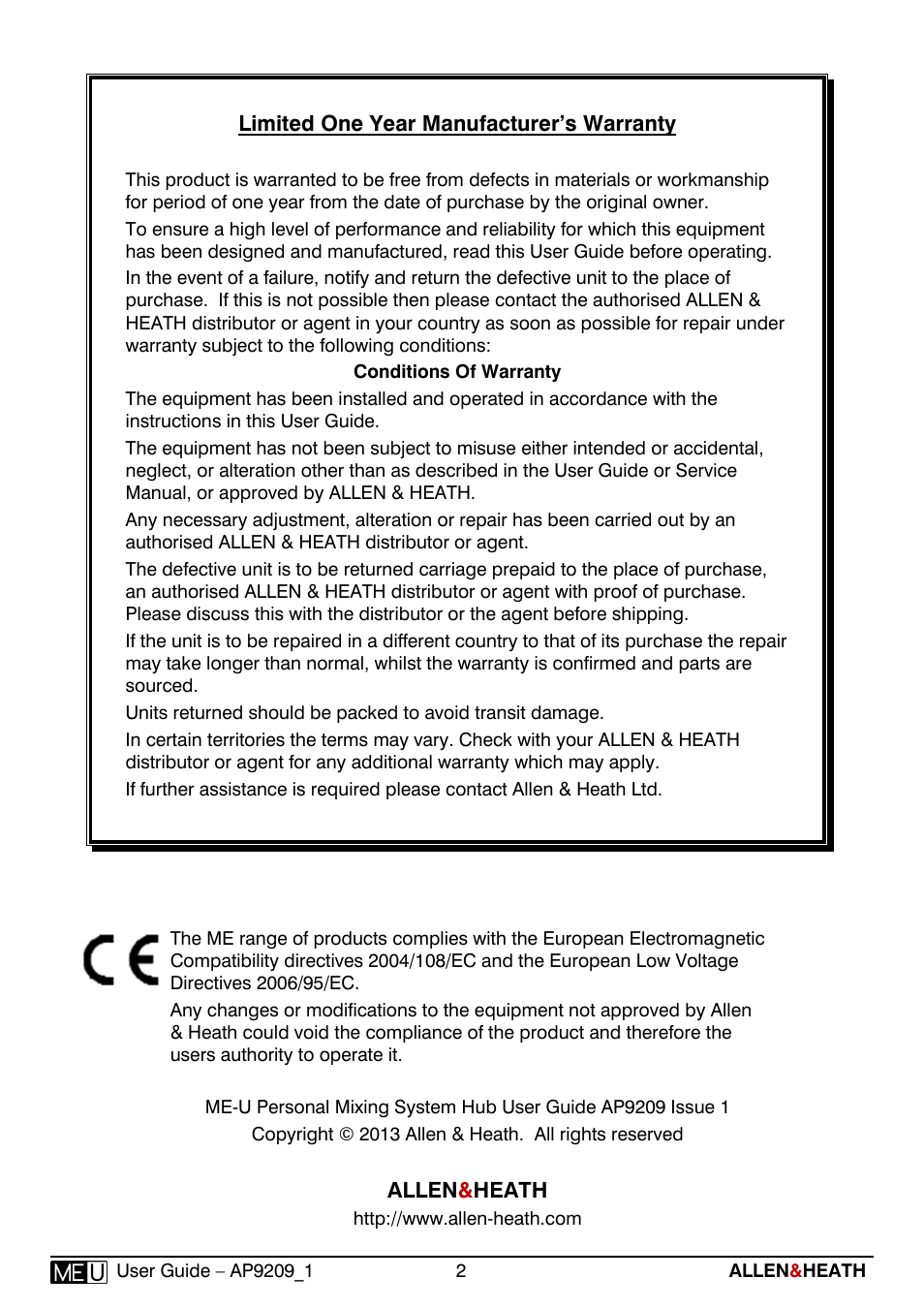 Allen&Heath ME-U User Manual | Page 2 / 18