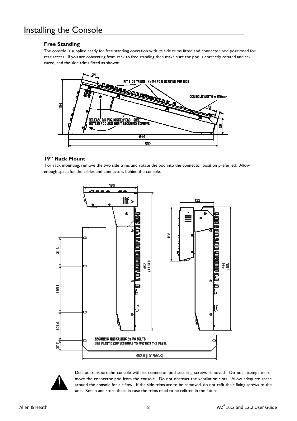 Installing the console | Allen&Heath MixWizard WZ4 12-2 User Manual | Page 8 / 32