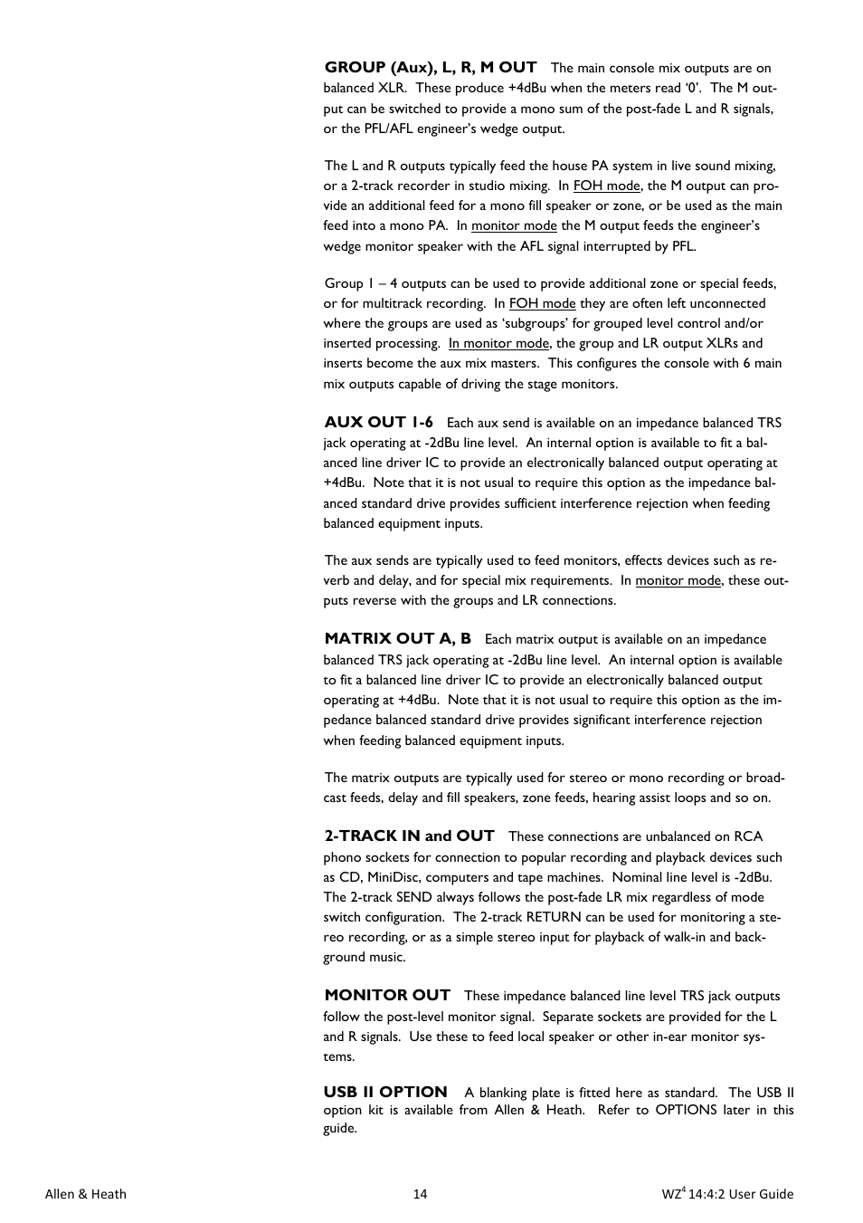 Allen&Heath MixWizard WZ4 14-4-2 User Manual | Page 14 / 28