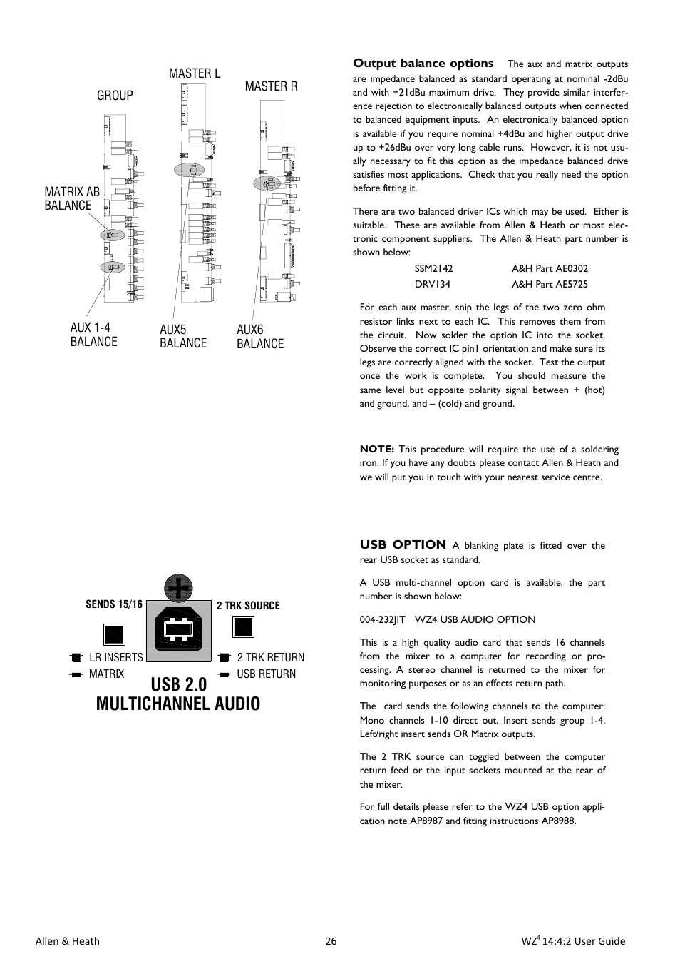 Multichannel audio usb 2.0 | Allen&Heath MixWizard WZ4 14-4-2 User Manual | Page 26 / 28
