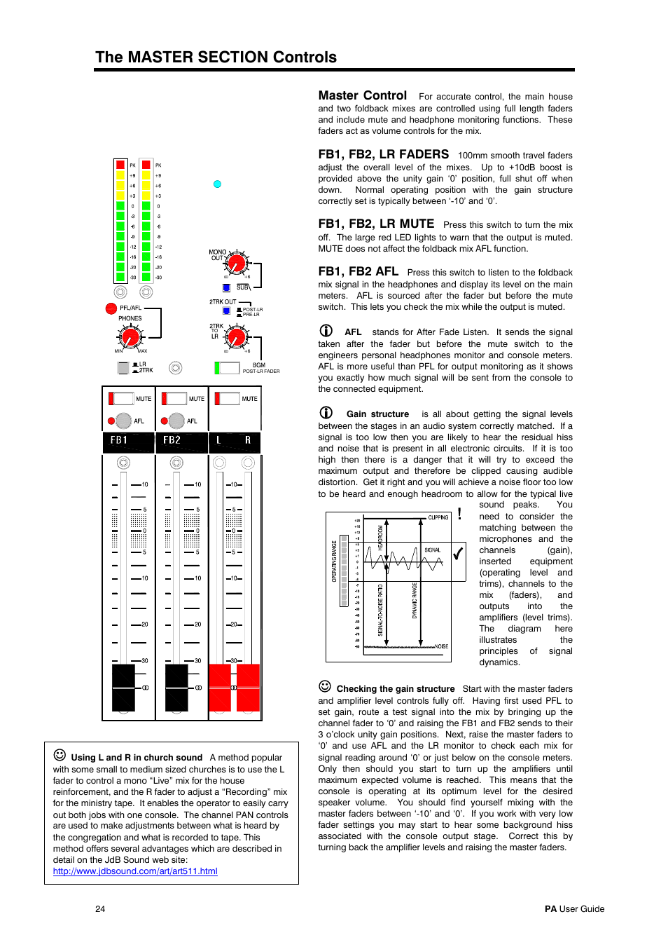 Master control, Fb1, fb2, lr faders, Fb1, fb2, lr mute | Fb1, fb2 afl | Allen&Heath PA28 User Manual | Page 24 / 36