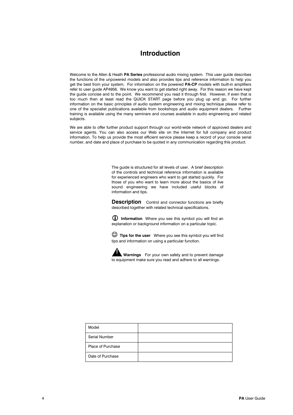 Introduction, Description | Allen&Heath PA28 User Manual | Page 4 / 36