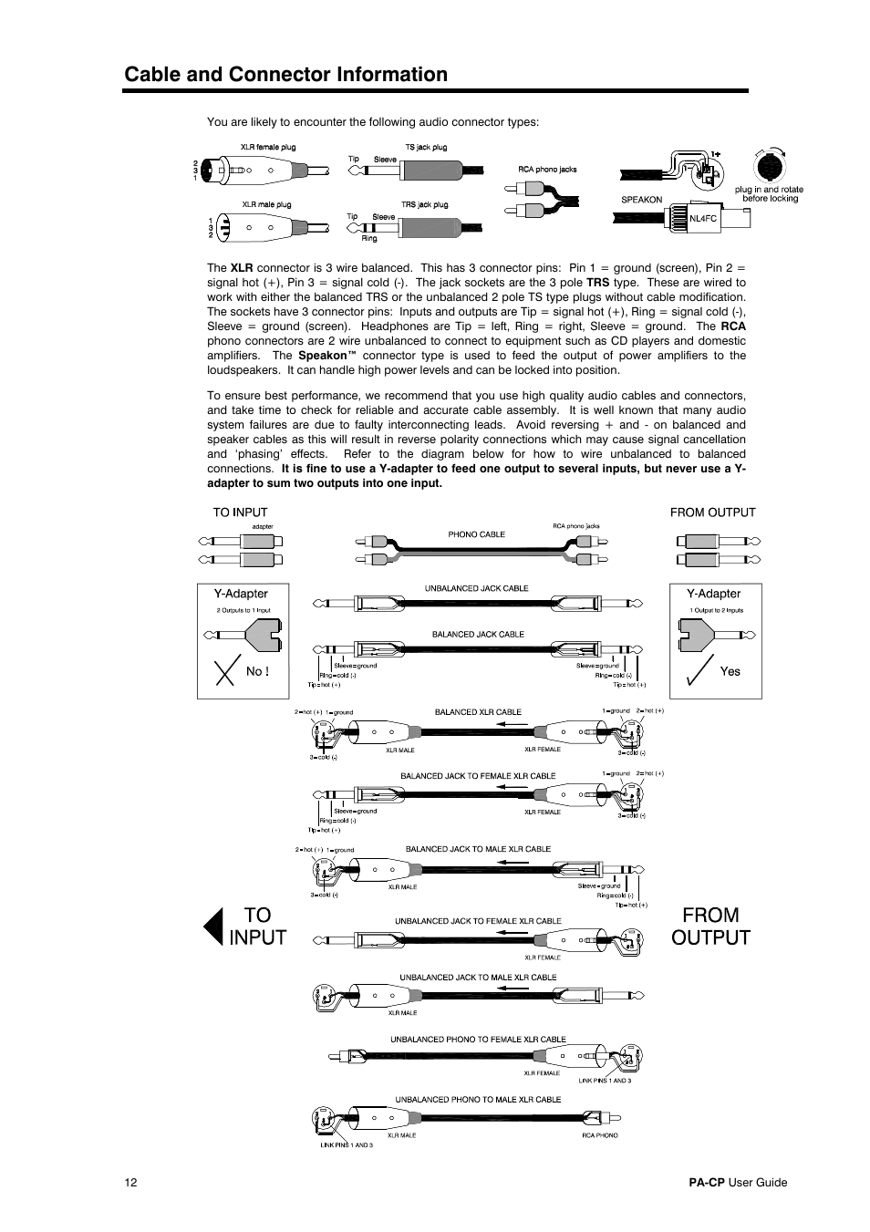 Cable and connector information | Allen&Heath PA20-CP User Manual | Page 12 / 36