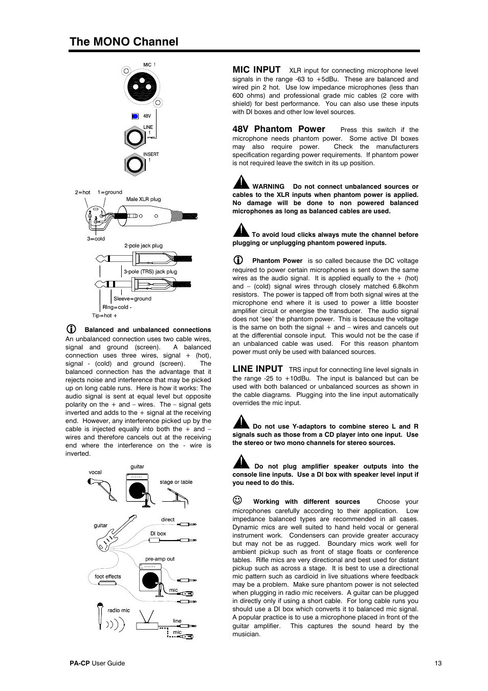 The mono channel, Mic input, 48v phantom power | Line input | Allen&Heath PA20-CP User Manual | Page 13 / 36