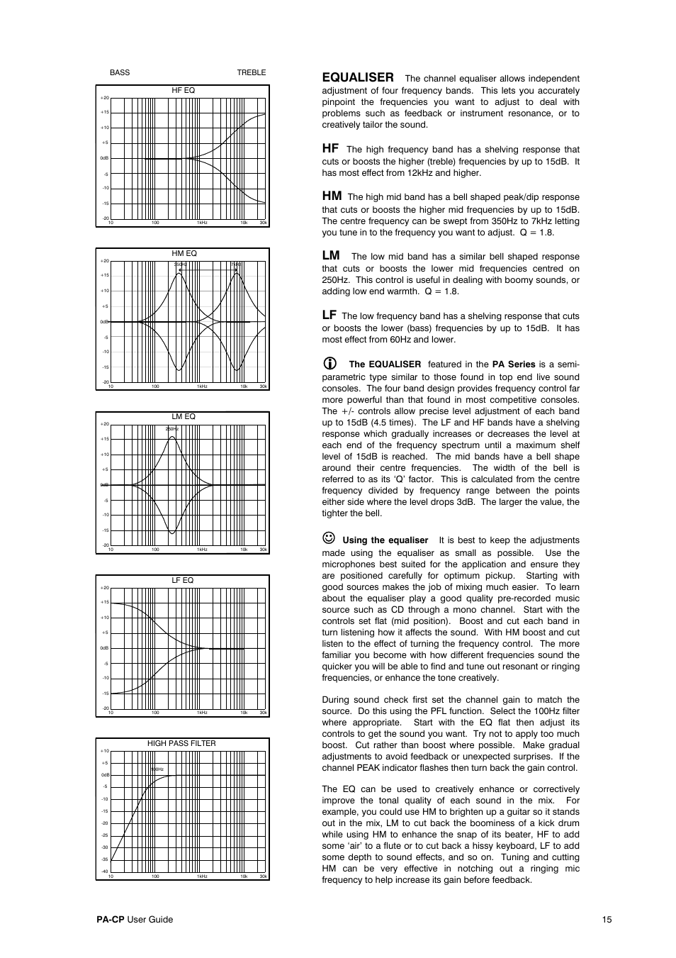 Equaliser, Pa-cp user guide 15 | Allen&Heath PA20-CP User Manual | Page 15 / 36