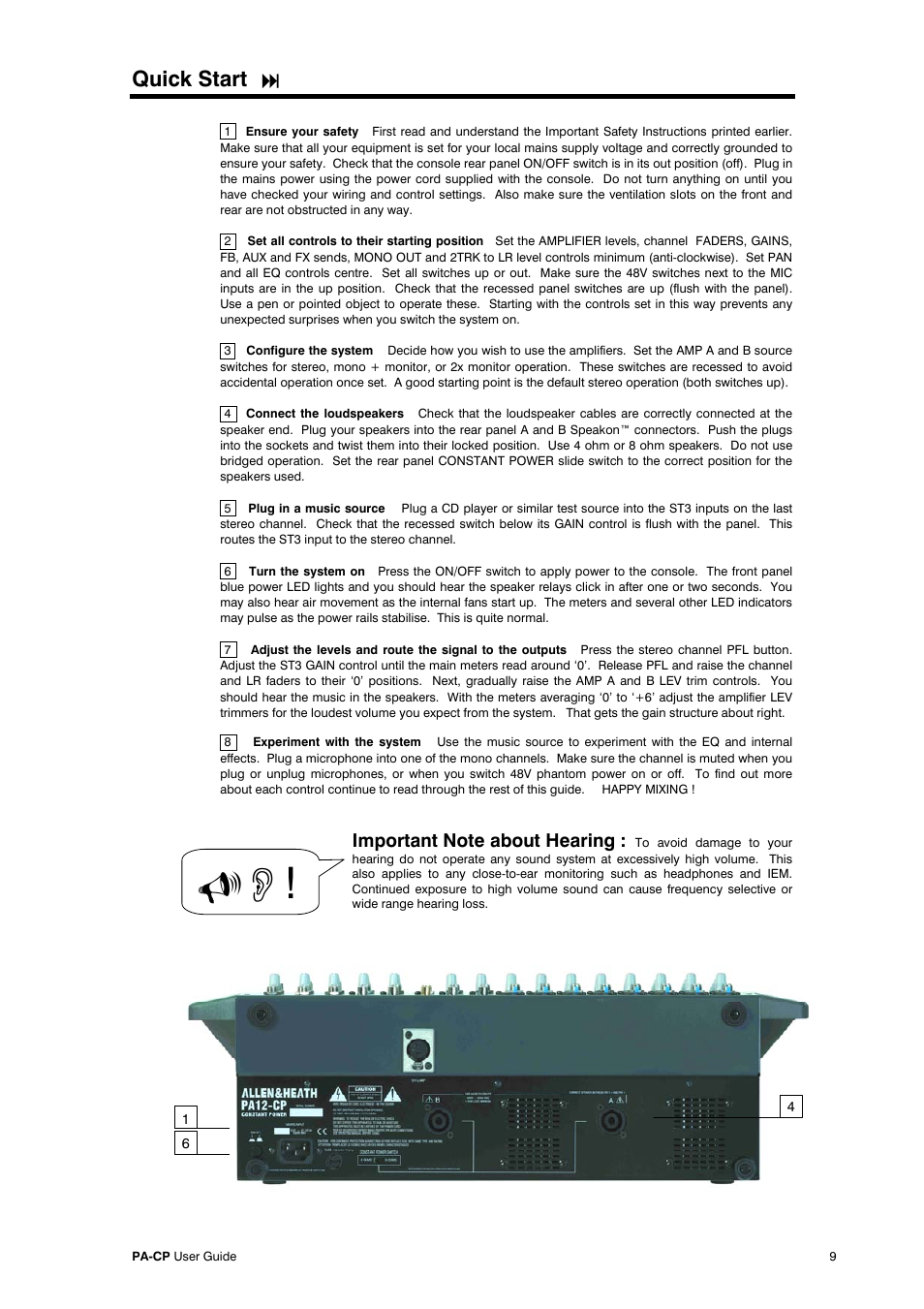 Quick start | Allen&Heath PA20-CP User Manual | Page 9 / 36