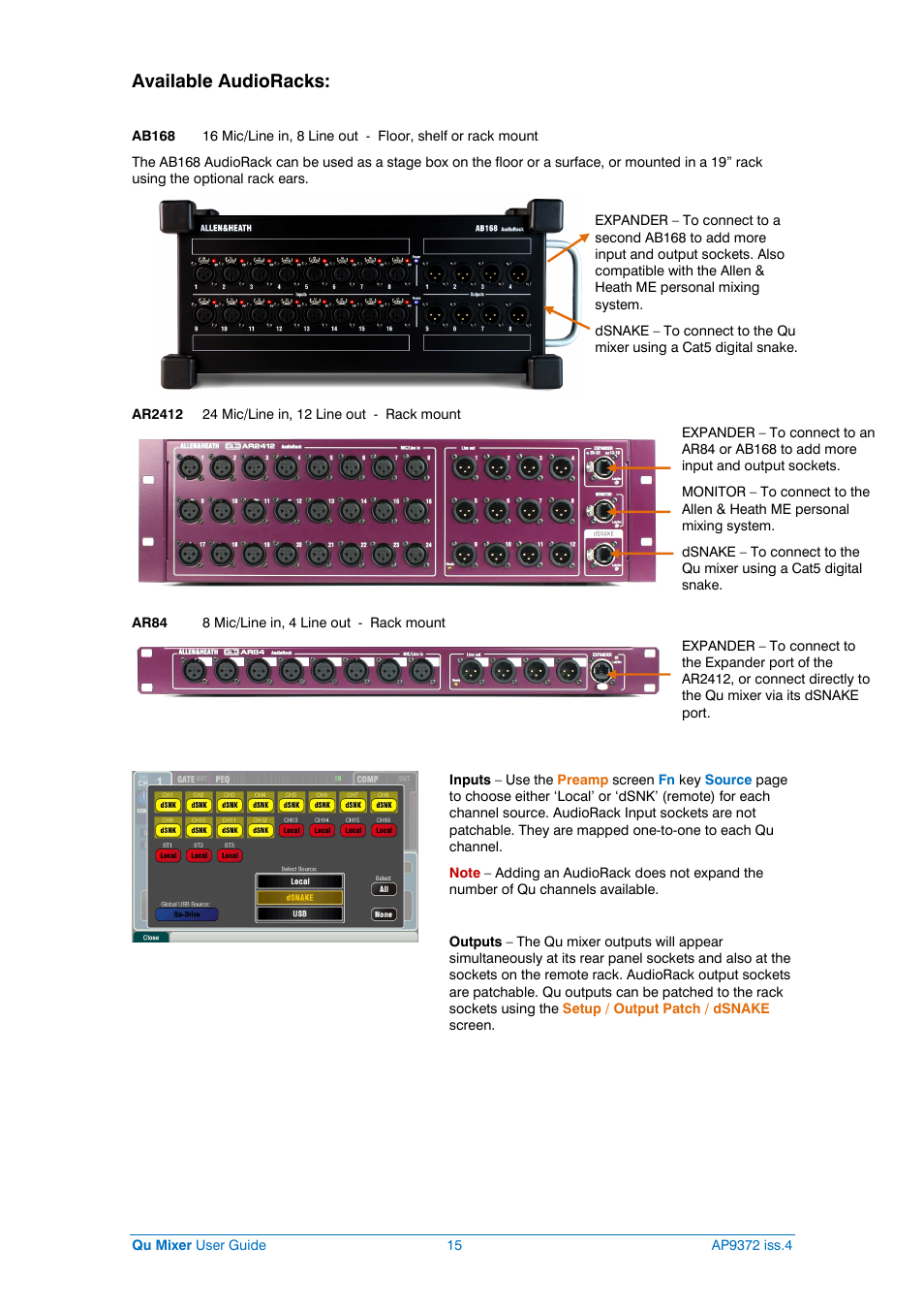 Available audioracks | Allen&Heath Qu-16 User Manual | Page 15 / 68