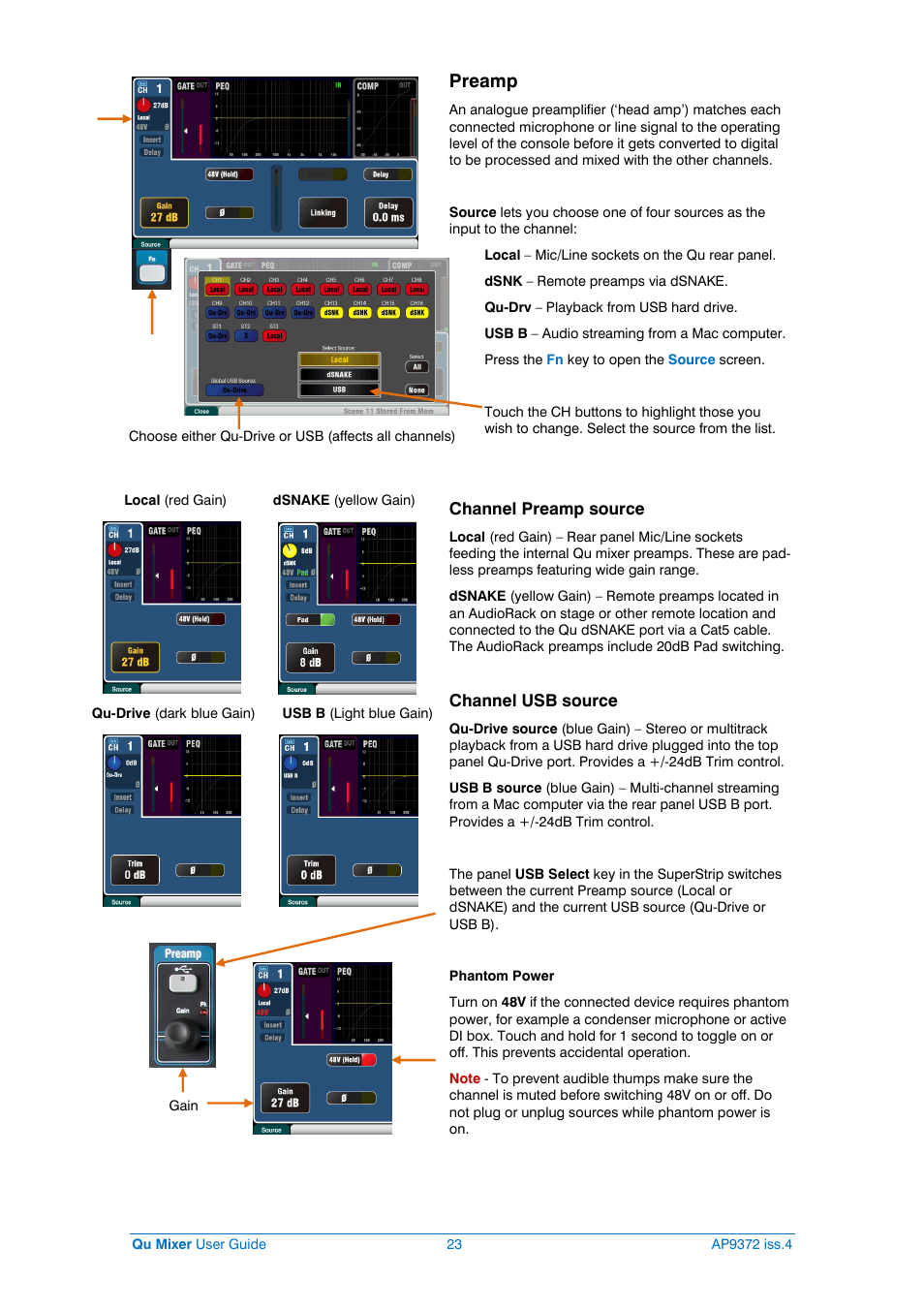 Local/remote preamps, Preamp | Allen&Heath Qu-16 User Manual | Page 23 / 68