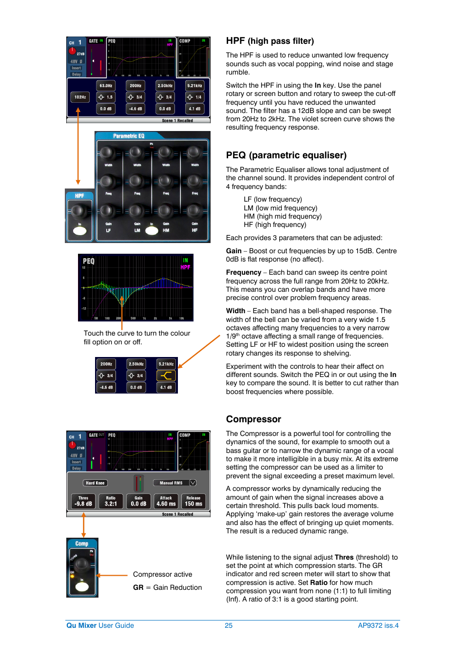 Peq (parametric equaliser), Compressor | Allen&Heath Qu-16 User Manual | Page 25 / 68