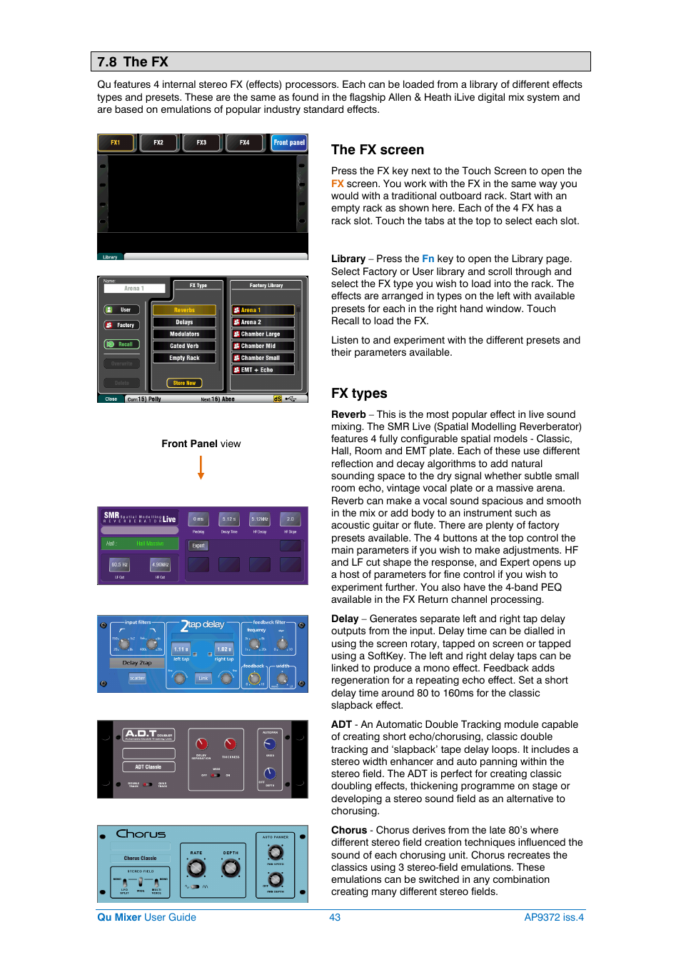 Working with fx, 8 the fx, The fx screen | Fx types | Allen&Heath Qu-16 User Manual | Page 43 / 68