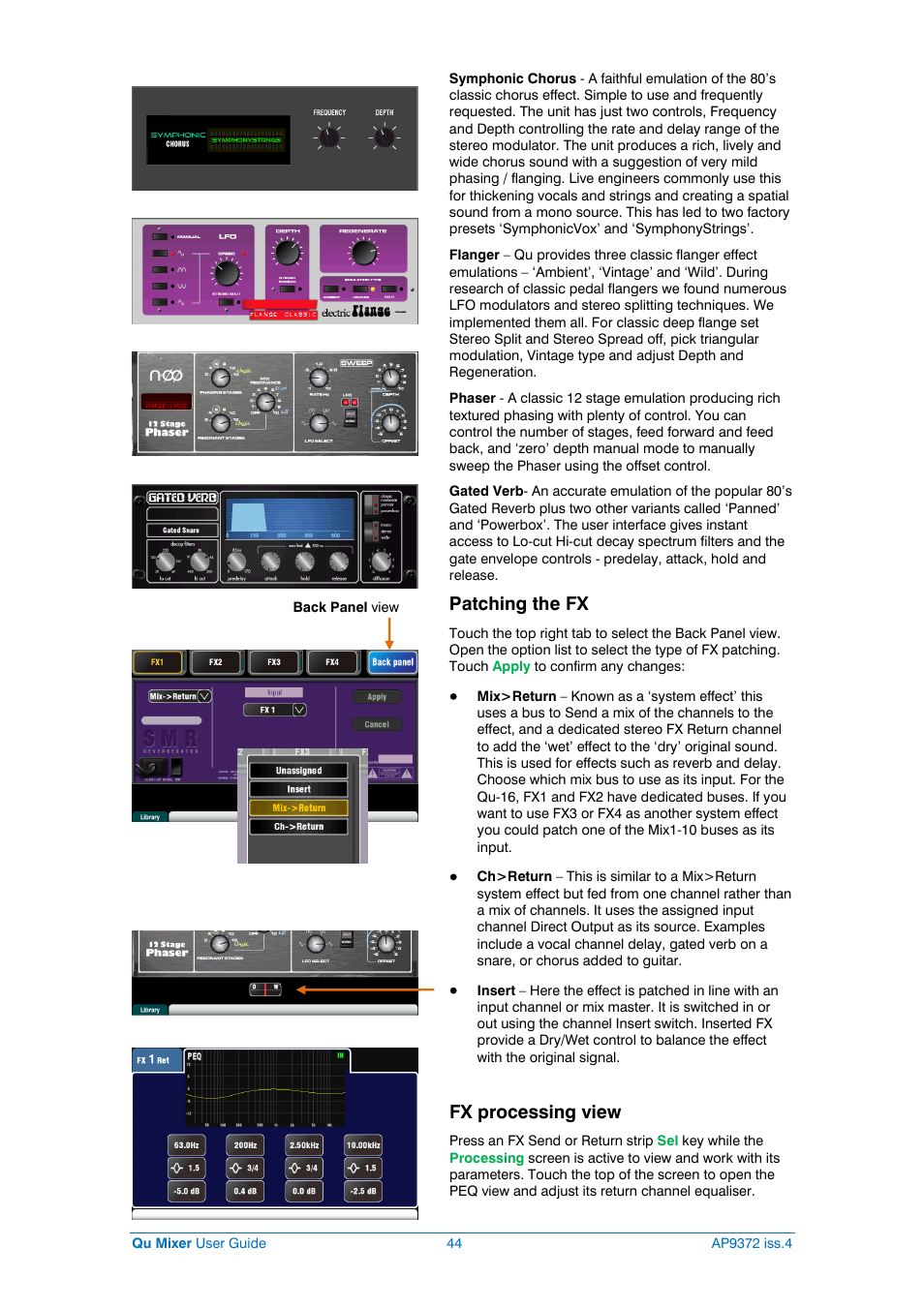 Patching the fx, Fx processing view | Allen&Heath Qu-16 User Manual | Page 44 / 68