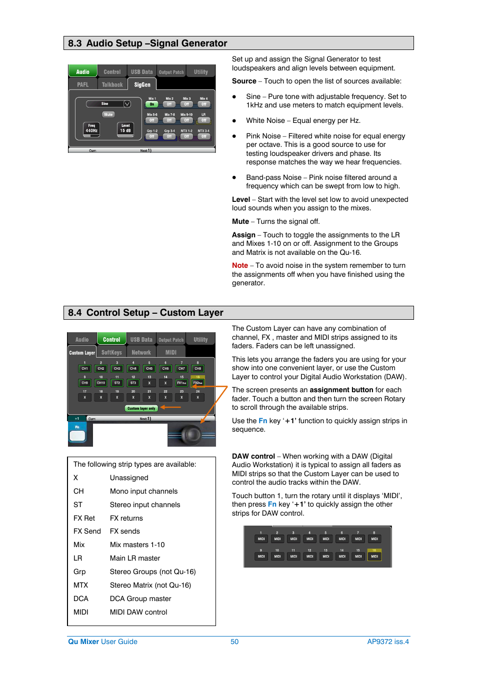 Custom layer, 3 audio setup –signal generator, 4 control setup – custom layer | Allen&Heath Qu-16 User Manual | Page 50 / 68