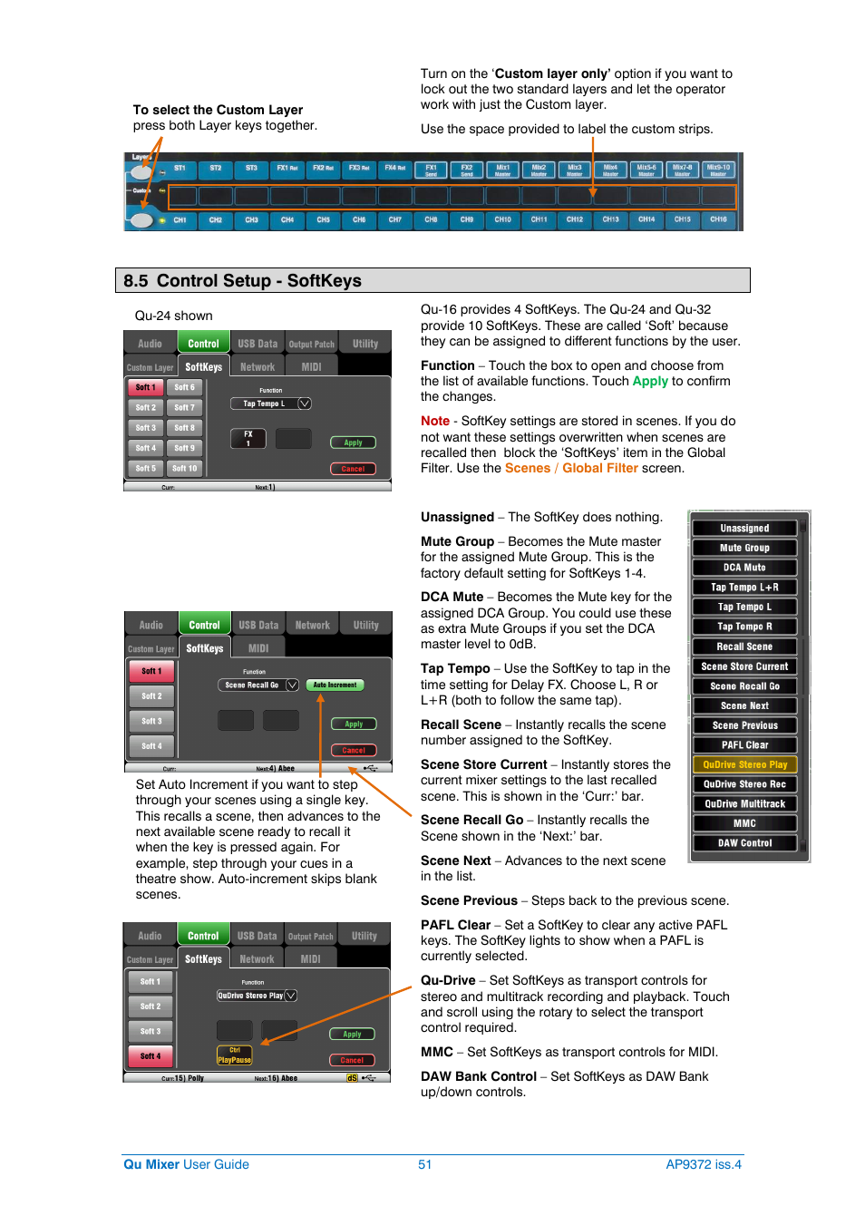 Softkeys, 5 control setup - softkeys | Allen&Heath Qu-16 User Manual | Page 51 / 68