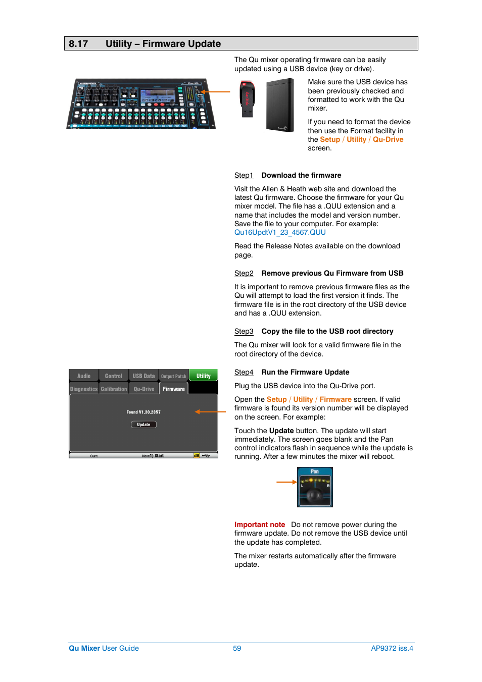 Firmware update, 17 utility – firmware update | Allen&Heath Qu-16 User Manual | Page 59 / 68