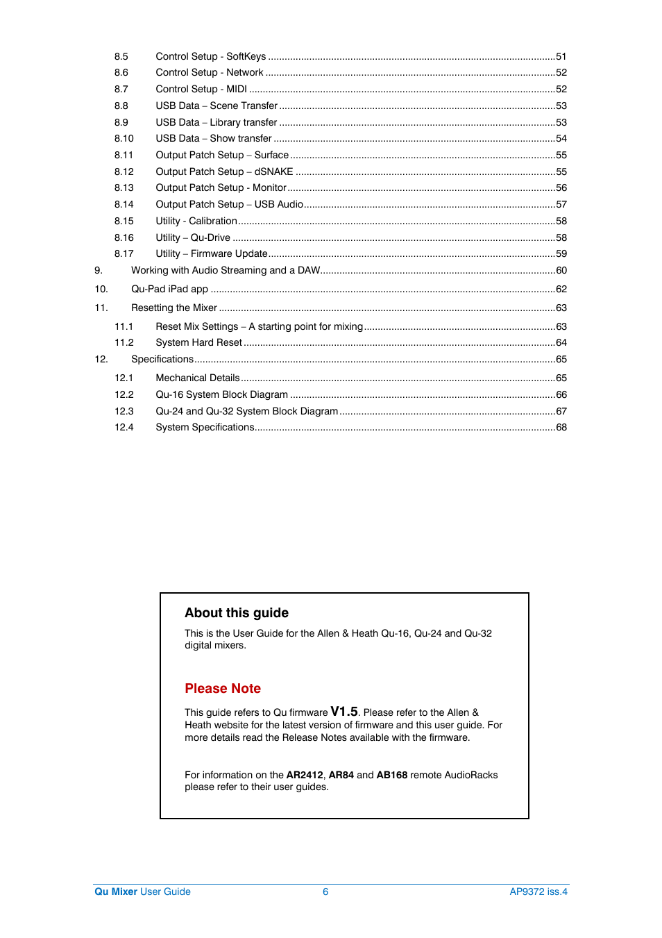 Notes about this guide, About this guide, V1.5 | Allen&Heath Qu-16 User Manual | Page 6 / 68