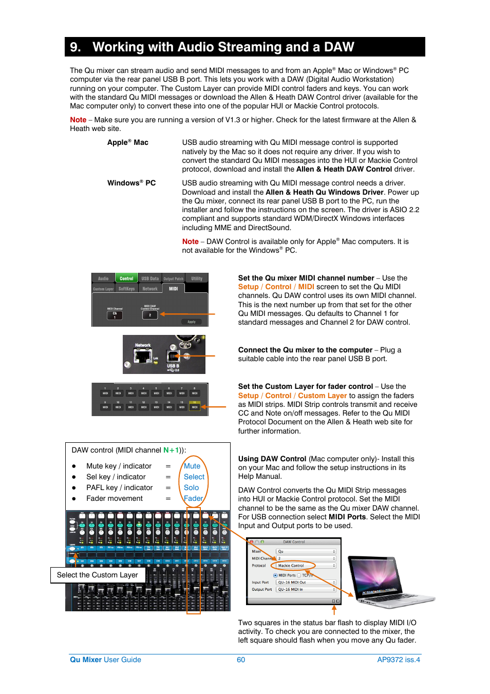 Usb audio streaming, Working with audio streaming and a daw | Allen&Heath Qu-16 User Manual | Page 60 / 68