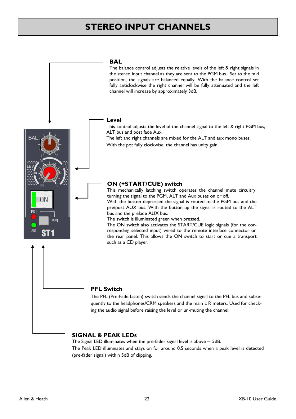 Stereo input channels | Allen&Heath XB-10 User Manual | Page 22 / 36