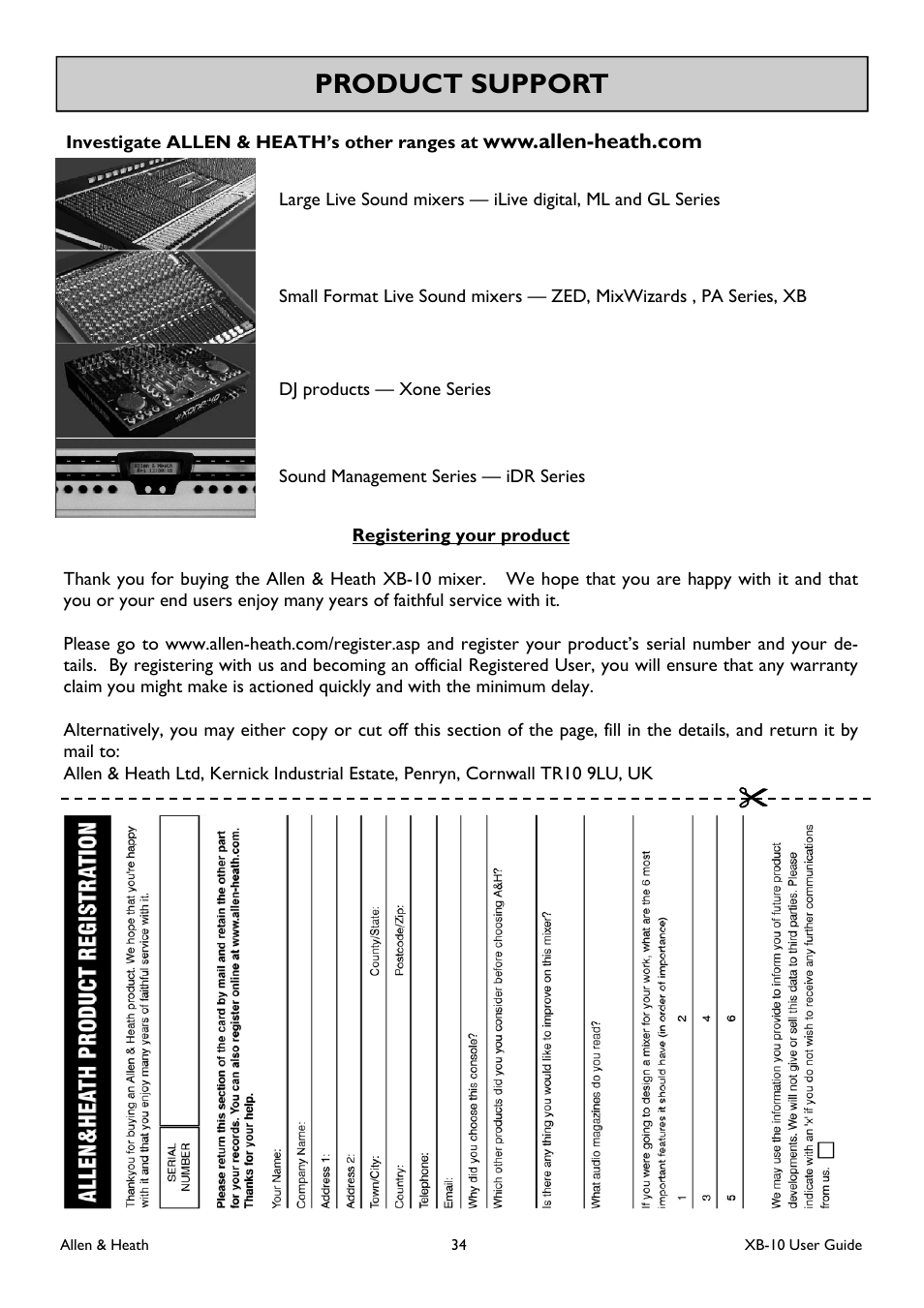 Product support | Allen&Heath XB-10 User Manual | Page 34 / 36