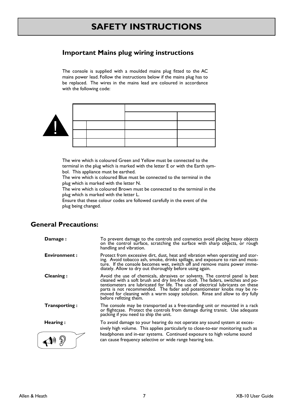 Safety instructions | Allen&Heath XB-10 User Manual | Page 7 / 36