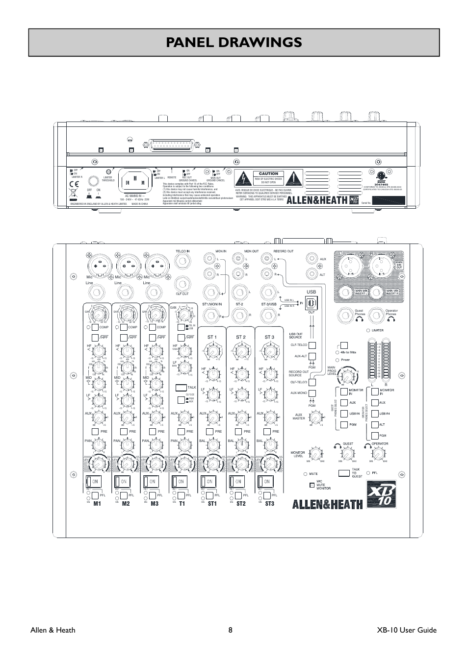 Panel drawings, Allen&heath, Allen & heath 8 xb-10 user guide | St1 st2 st3 | Allen&Heath XB-10 User Manual | Page 8 / 36