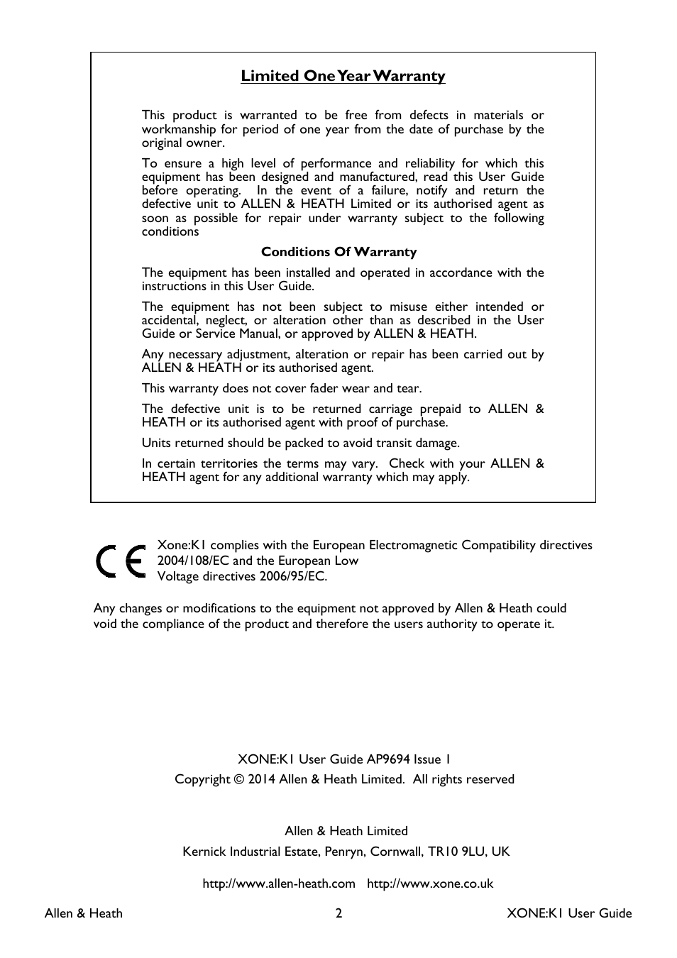 Allen&Heath Xone K1 User Manual | Page 2 / 16