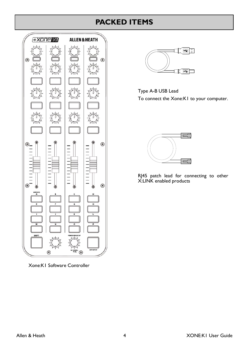 Packed items | Allen&Heath Xone K1 User Manual | Page 4 / 16
