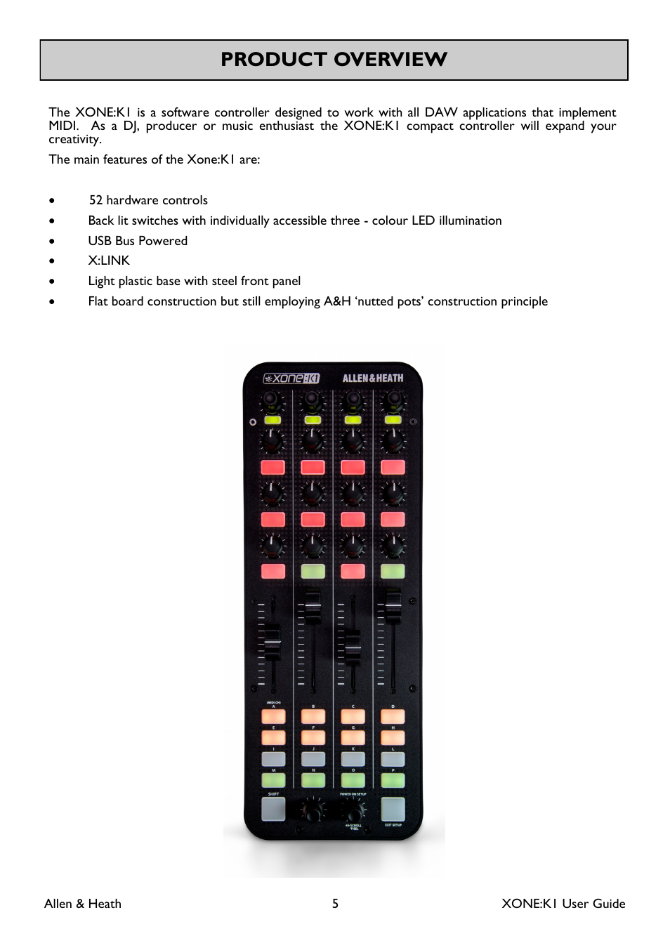Product overview | Allen&Heath Xone K1 User Manual | Page 5 / 16