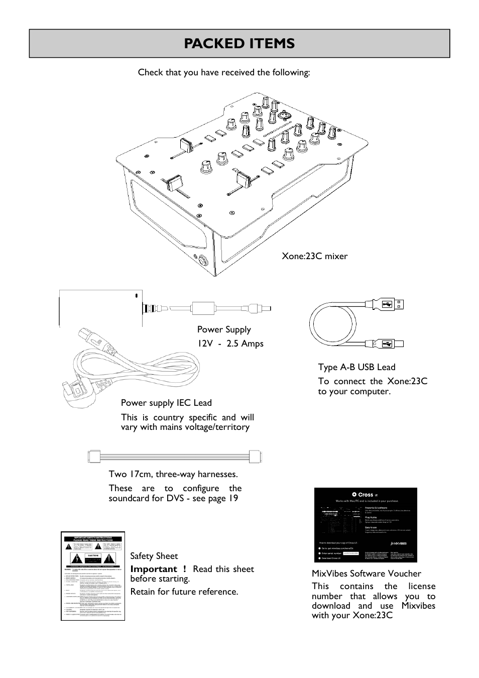 Packed items | Allen&Heath Xone 23C User Manual | Page 3 / 27