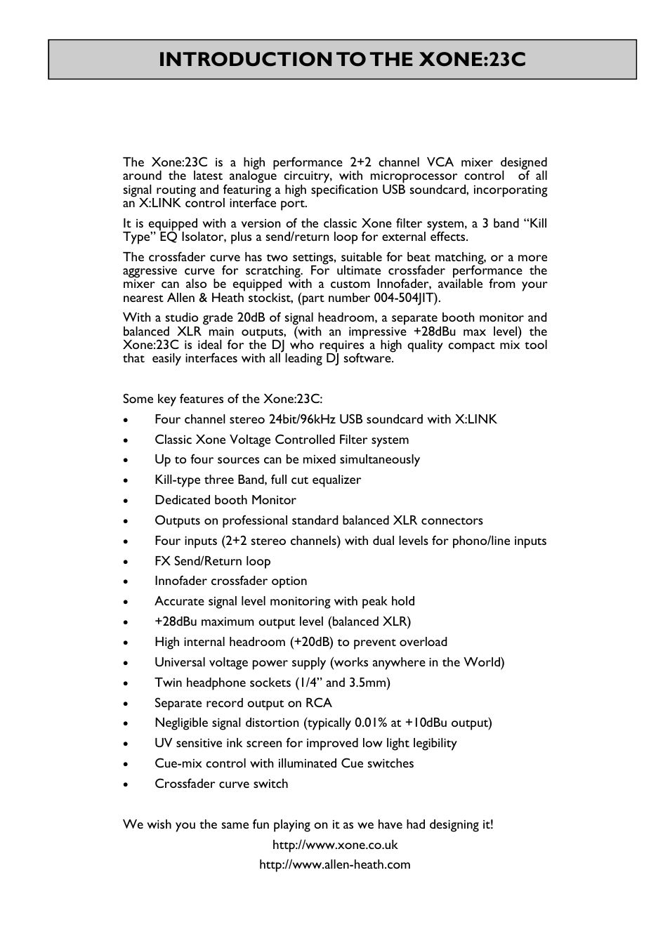 Introduction to the xone:23c | Allen&Heath Xone 23C User Manual | Page 6 / 27