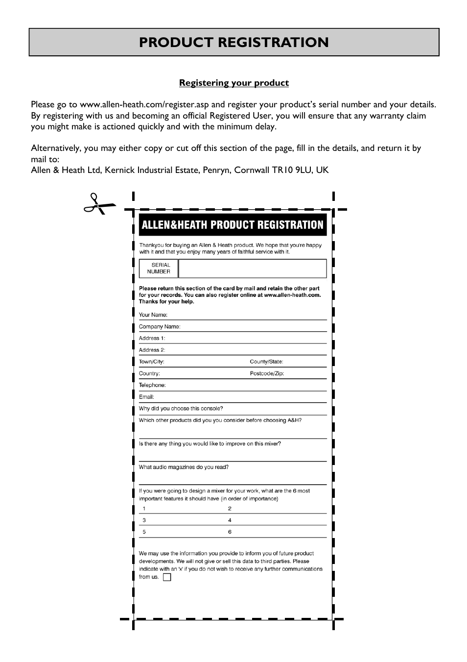Product registration | Allen&Heath Xone 23 User Manual | Page 20 / 23