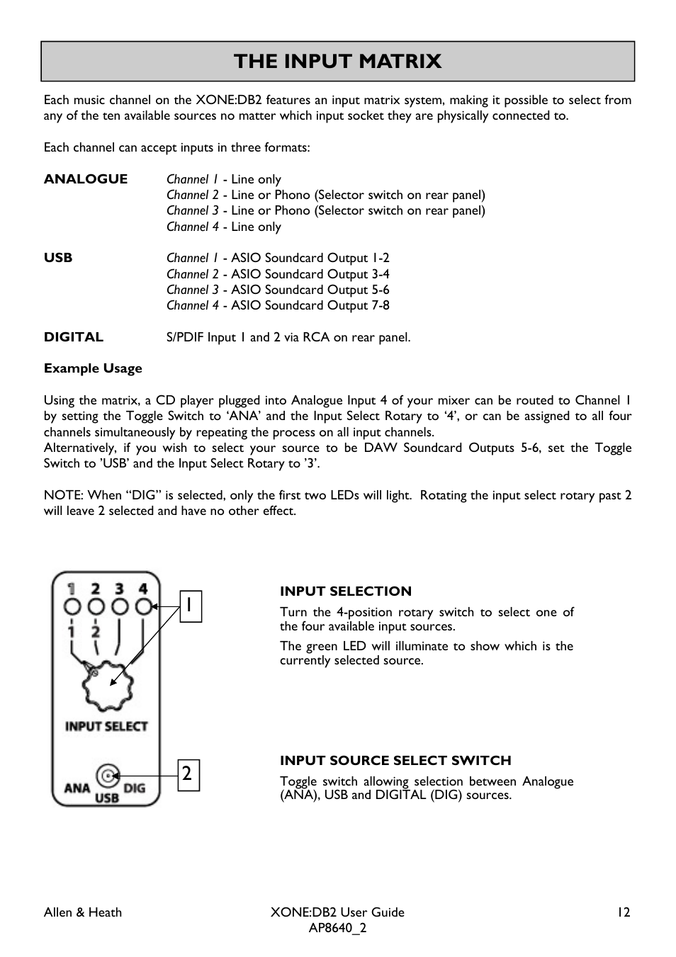 The input matrix | Allen&Heath XONE DB2 User Manual | Page 12 / 41