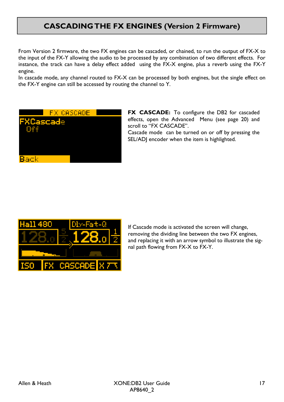 Cascading the fx engines (version 2 firmware) | Allen&Heath XONE DB2 User Manual | Page 17 / 41