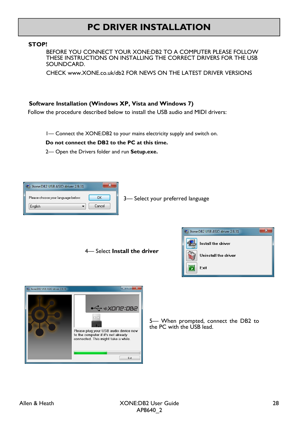 Pc driver installation | Allen&Heath XONE DB2 User Manual | Page 28 / 41