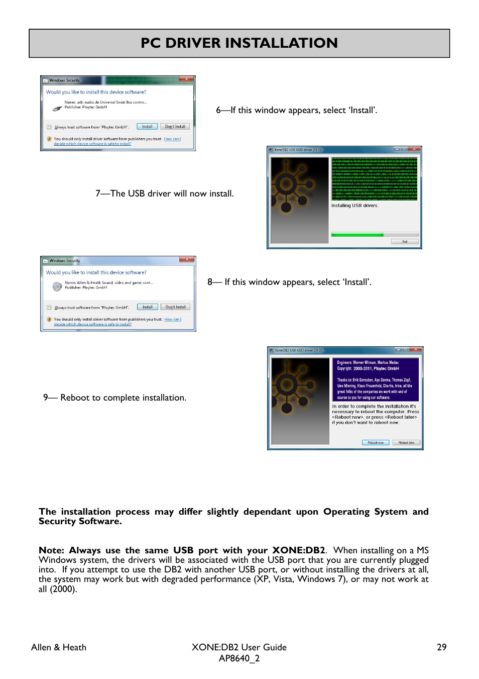 Pc driver installation | Allen&Heath XONE DB2 User Manual | Page 29 / 41