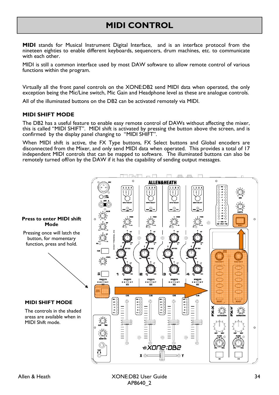 Midi control | Allen&Heath XONE DB2 User Manual | Page 34 / 41