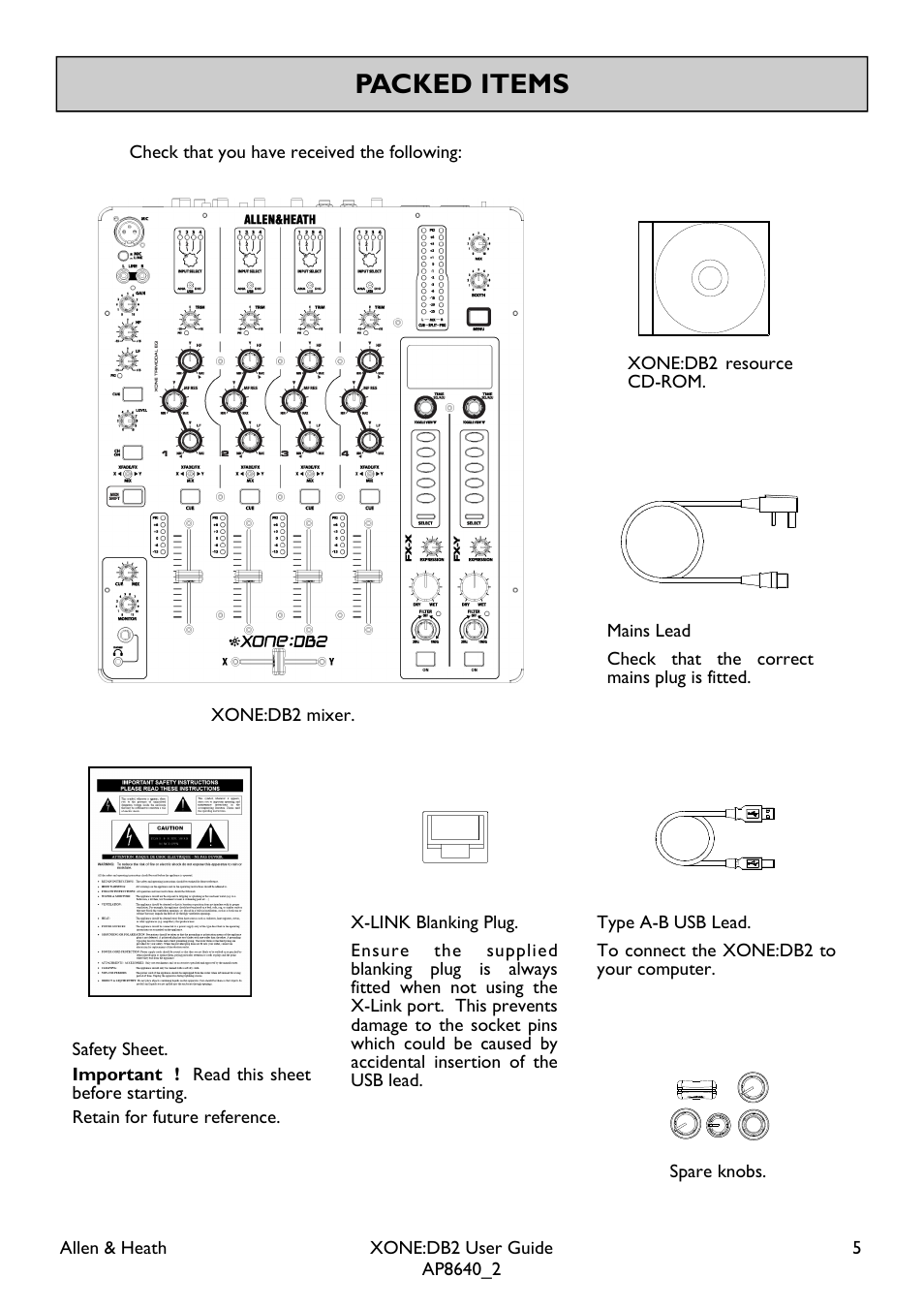 Packed items | Allen&Heath XONE DB2 User Manual | Page 5 / 41