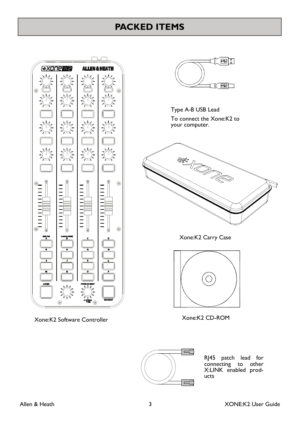 Packed items | Allen&Heath XONE K2 User Manual | Page 3 / 30