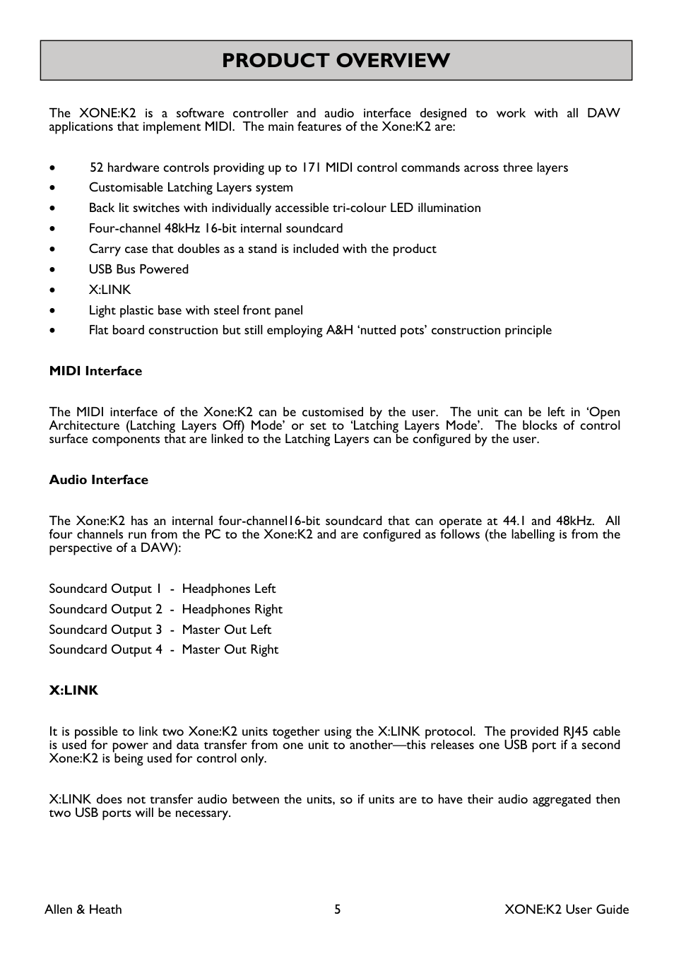 Product overview | Allen&Heath XONE K2 User Manual | Page 5 / 30