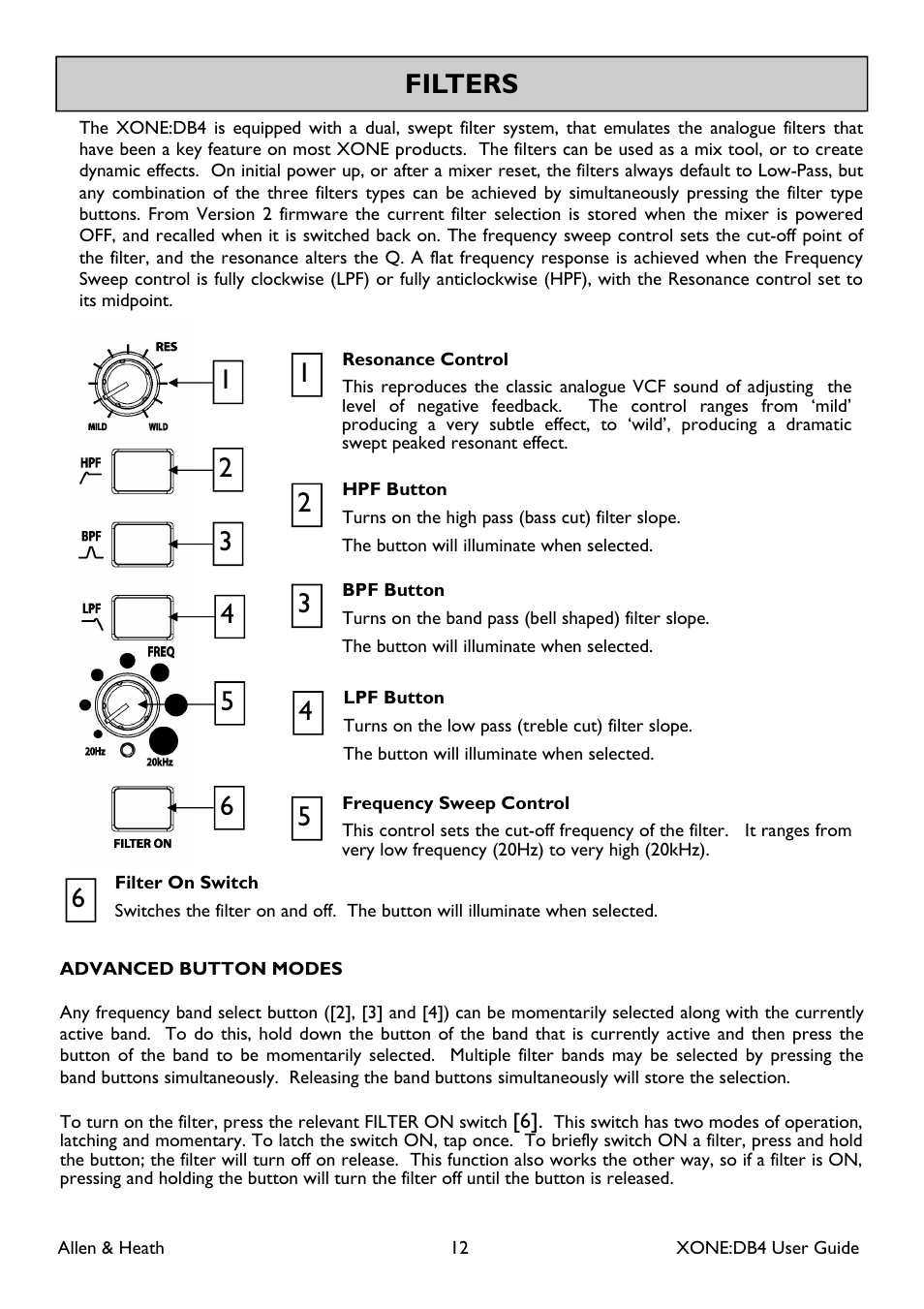 Filters 2 3 1 | Allen&Heath XONE DB4 User Manual | Page 12 / 49