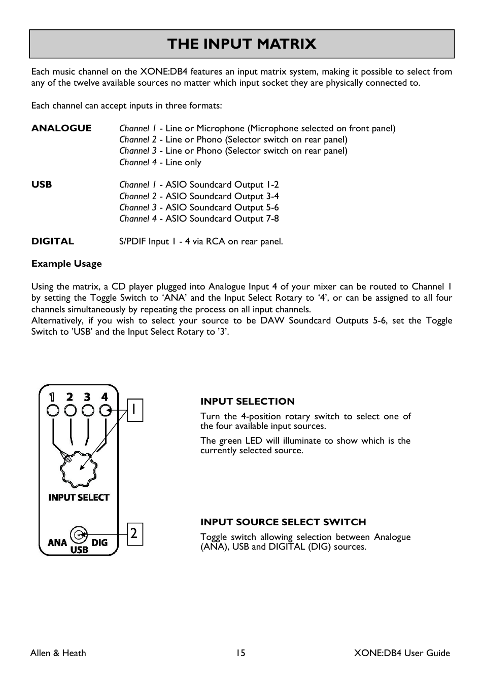 The input matrix | Allen&Heath XONE DB4 User Manual | Page 15 / 49