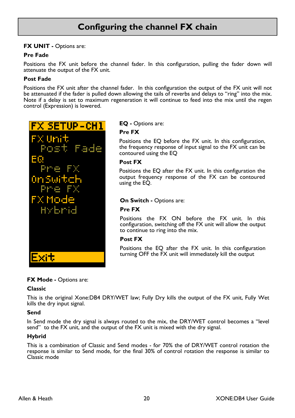 Configuring the channel fx chain | Allen&Heath XONE DB4 User Manual | Page 20 / 49