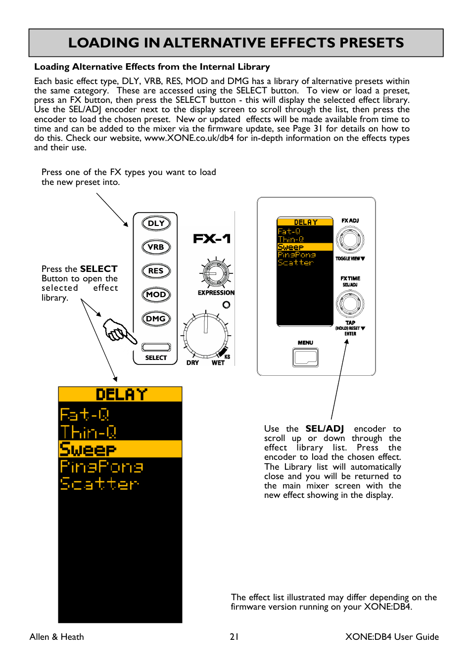 Loading in alternative effects presets | Allen&Heath XONE DB4 User Manual | Page 21 / 49