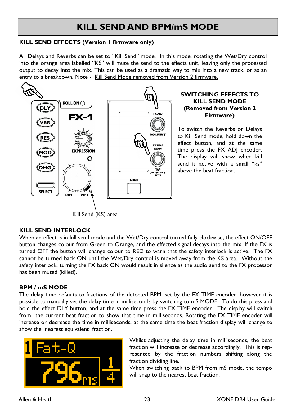 Kill send and bpm/ms mode | Allen&Heath XONE DB4 User Manual | Page 23 / 49